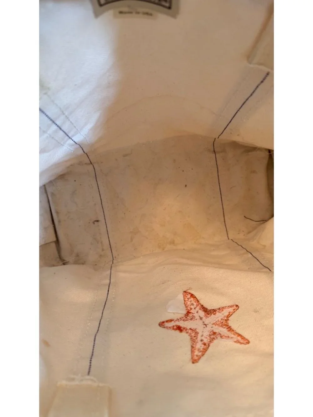 L.L.Bean Boat And Tote Canvas Bag Beige & Green Starfish Embroidery Made In USA - Picture 6 of 15